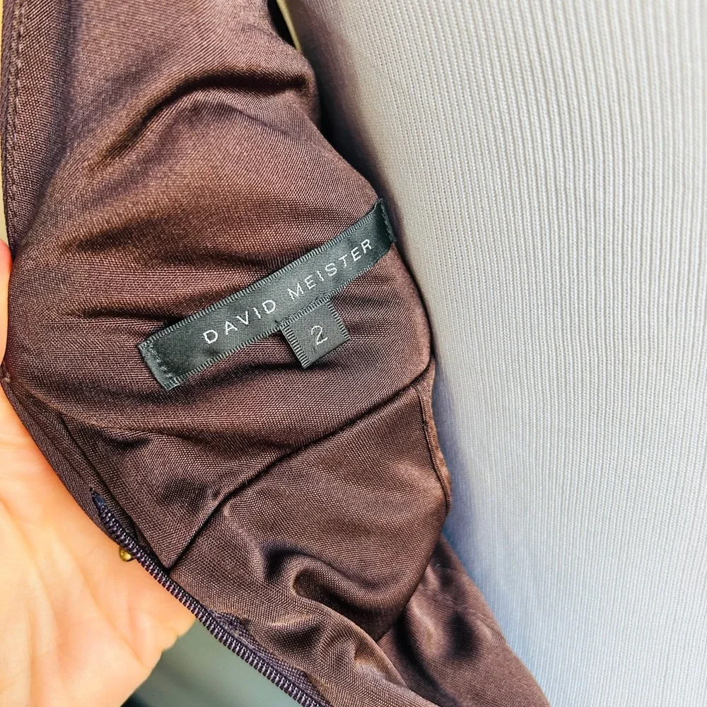 Vintage David Meister Chocolate Brown Cocktail Dress Size 2 - Picture 10 of 14